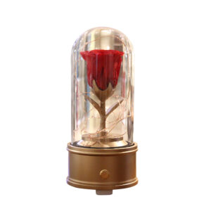 Ecuadorian Preserved Eternal Rose in Glass Dome with Bluetooth Speaker (Gold Base/Red Rose)